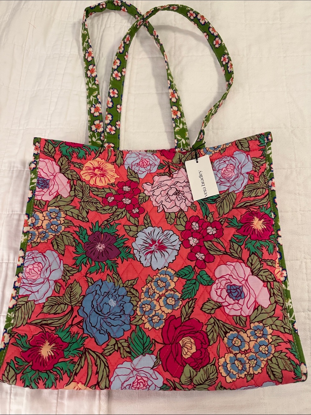 Floral Vera Bradley  Quilted Tote Bag in pink blue Red and Green